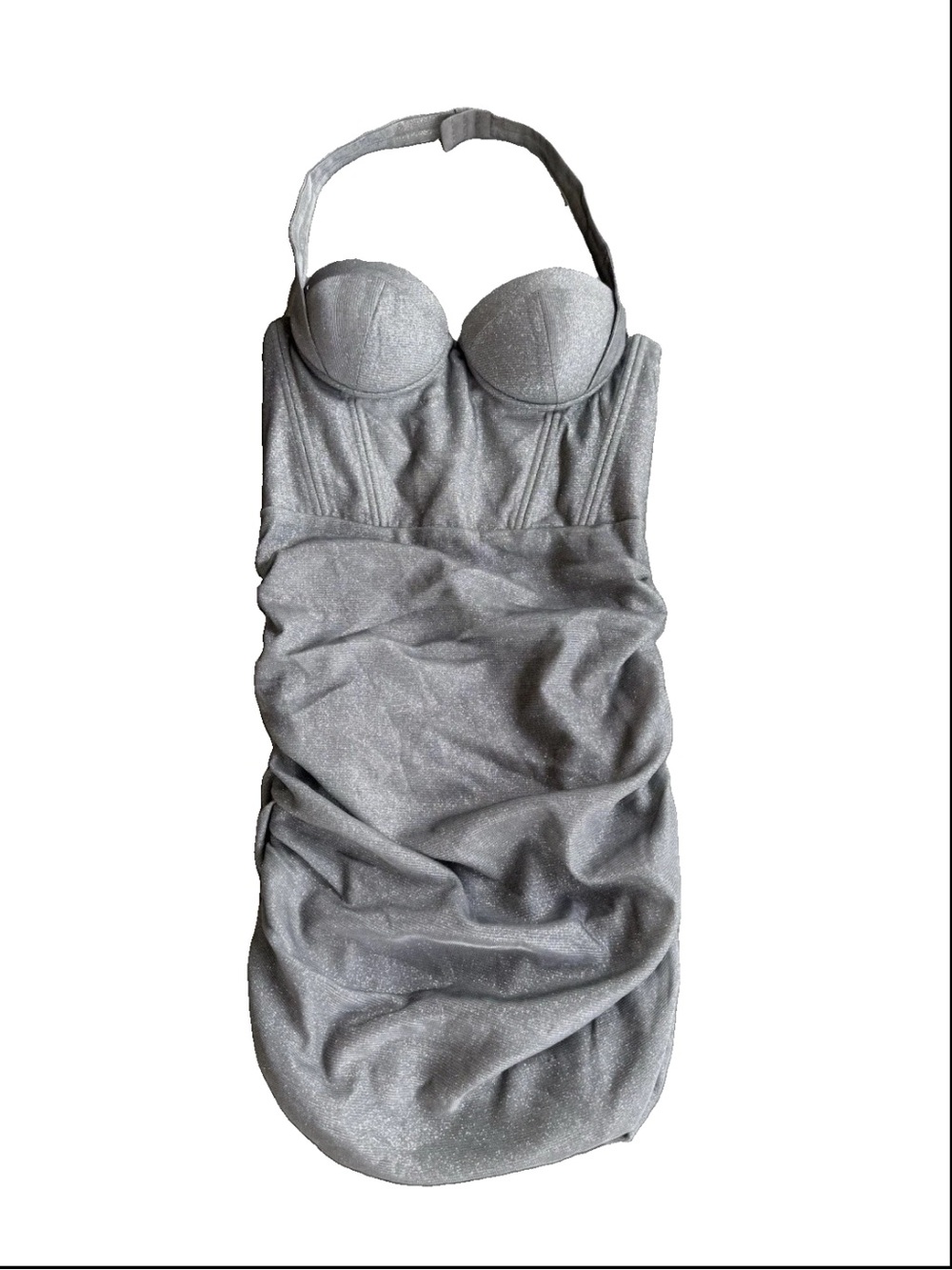 BABYBOO Aidette Mini Dress In Silver Sparkle XS Corset Ruched Underwired Cup